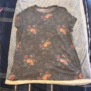 Torrid  Plus Size Floral Tee - Gray with Pink and Orange